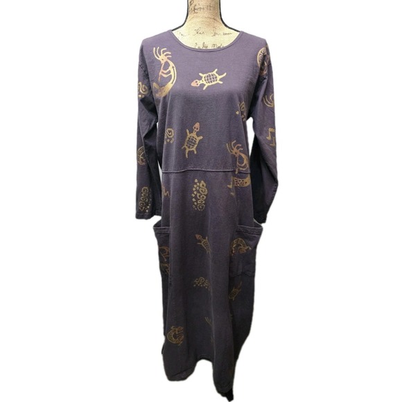 Crystal Sky Dresses & Skirts - Women's Boho Ethnic Long Sleeve Dress Casual Crewneck Pockets Maxi Small Cotton